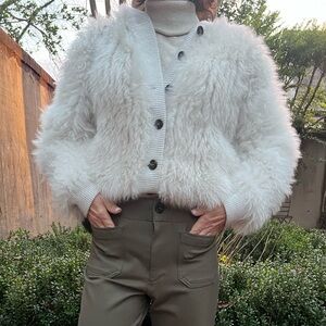 Brunello Cucinelli White Hooded Cashmere Fur Jacket
